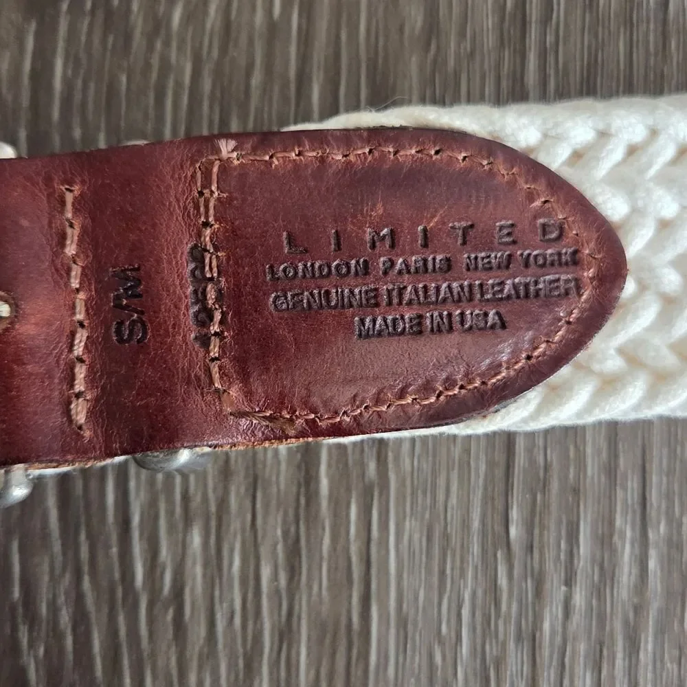 Limited Woven White Belt with Brown Leather Accents Small/Medium